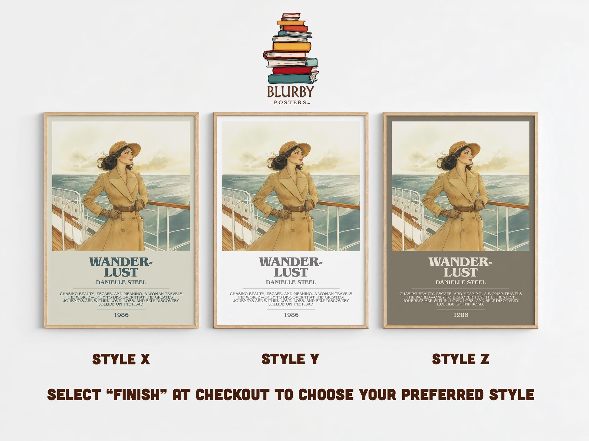 Wanderlust bookish poster colour and style options – Danielle Steel book art
