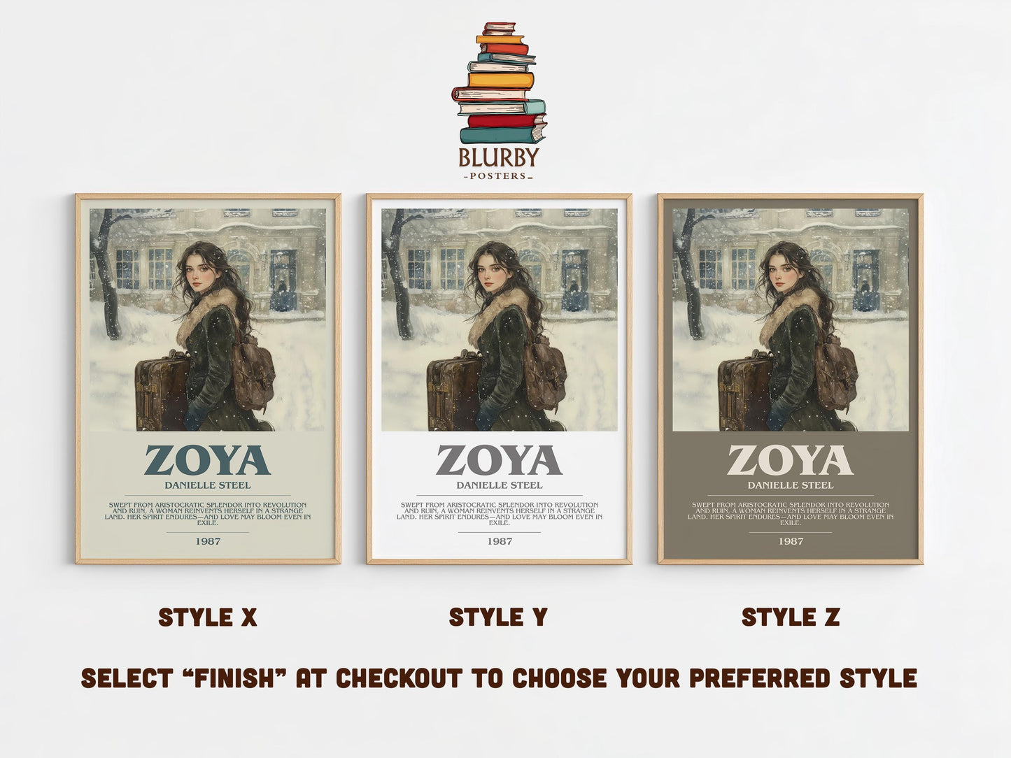 Zoya bookish poster colour and style options – Danielle Steel book art
