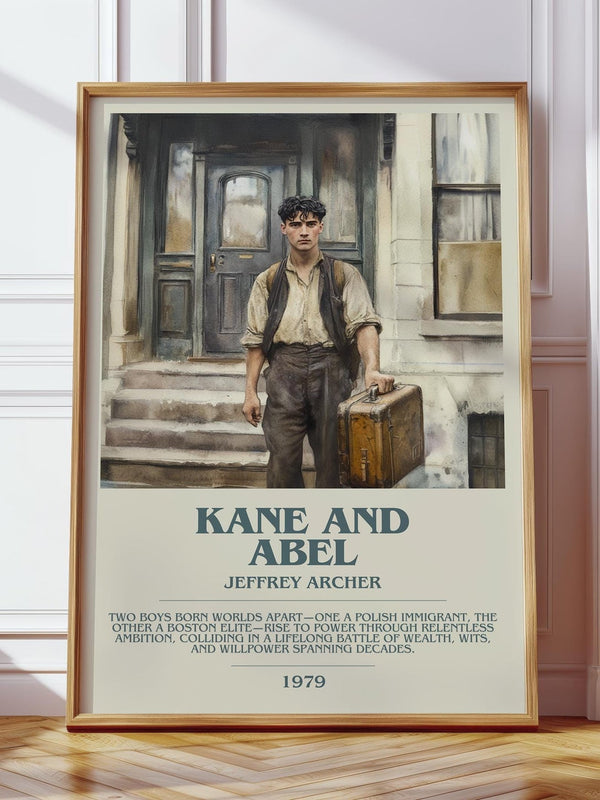 Kane and Abel bookish print in frame leaning in hallway – contemporary fiction wall art