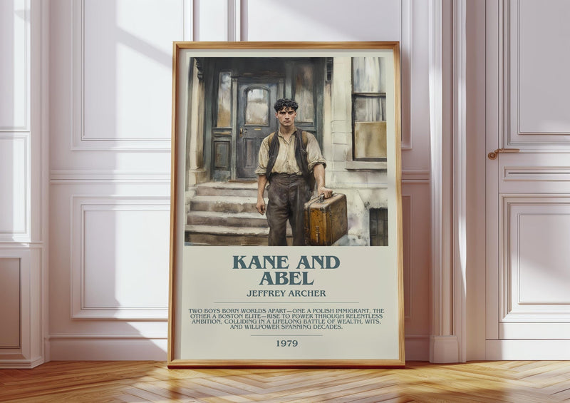 Kane and Abel bookish print in frame leaning in hallway – contemporary fiction wall art