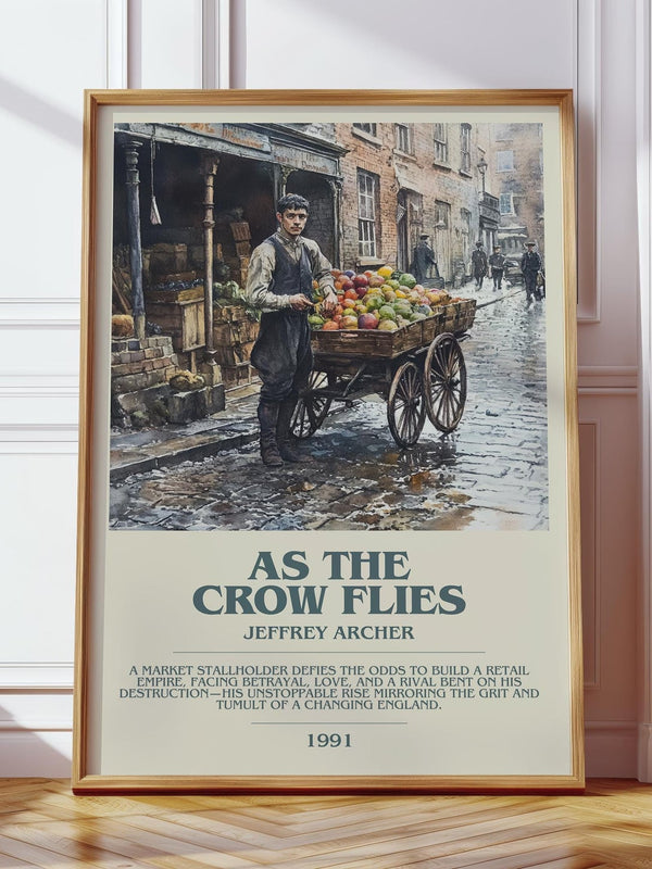 As the Crow Flies bookish print in frame leaning in hallway – historical fiction wall art
