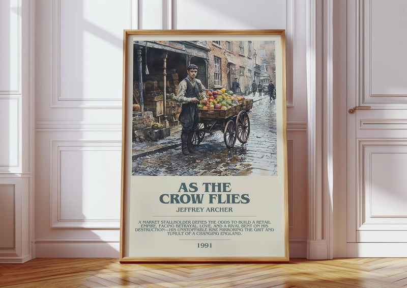 As the Crow Flies bookish print in frame leaning in hallway – historical fiction wall art