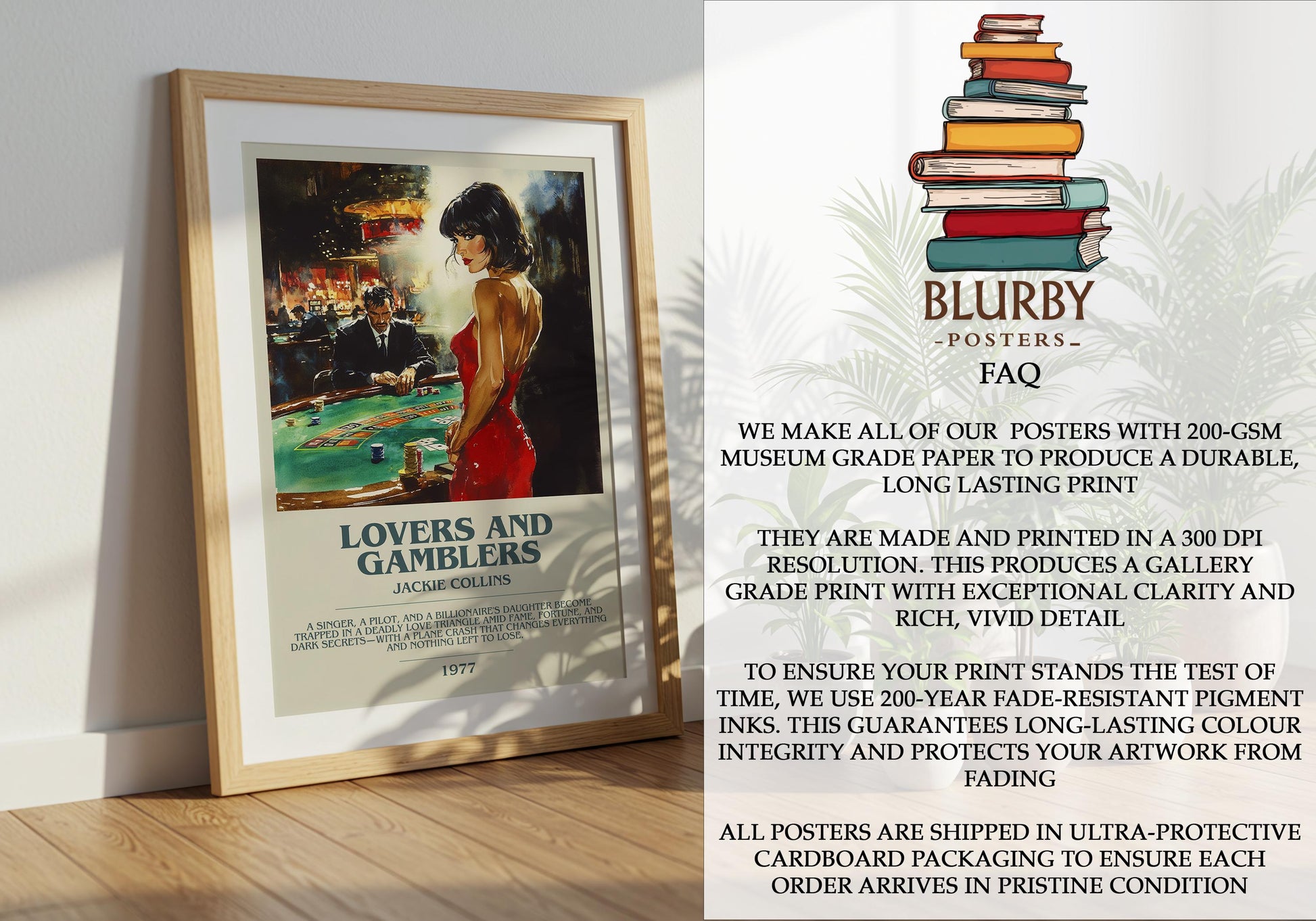 Lovers and Gamblers by Jackie Collins | Descriptive Modern Book Art | Poster