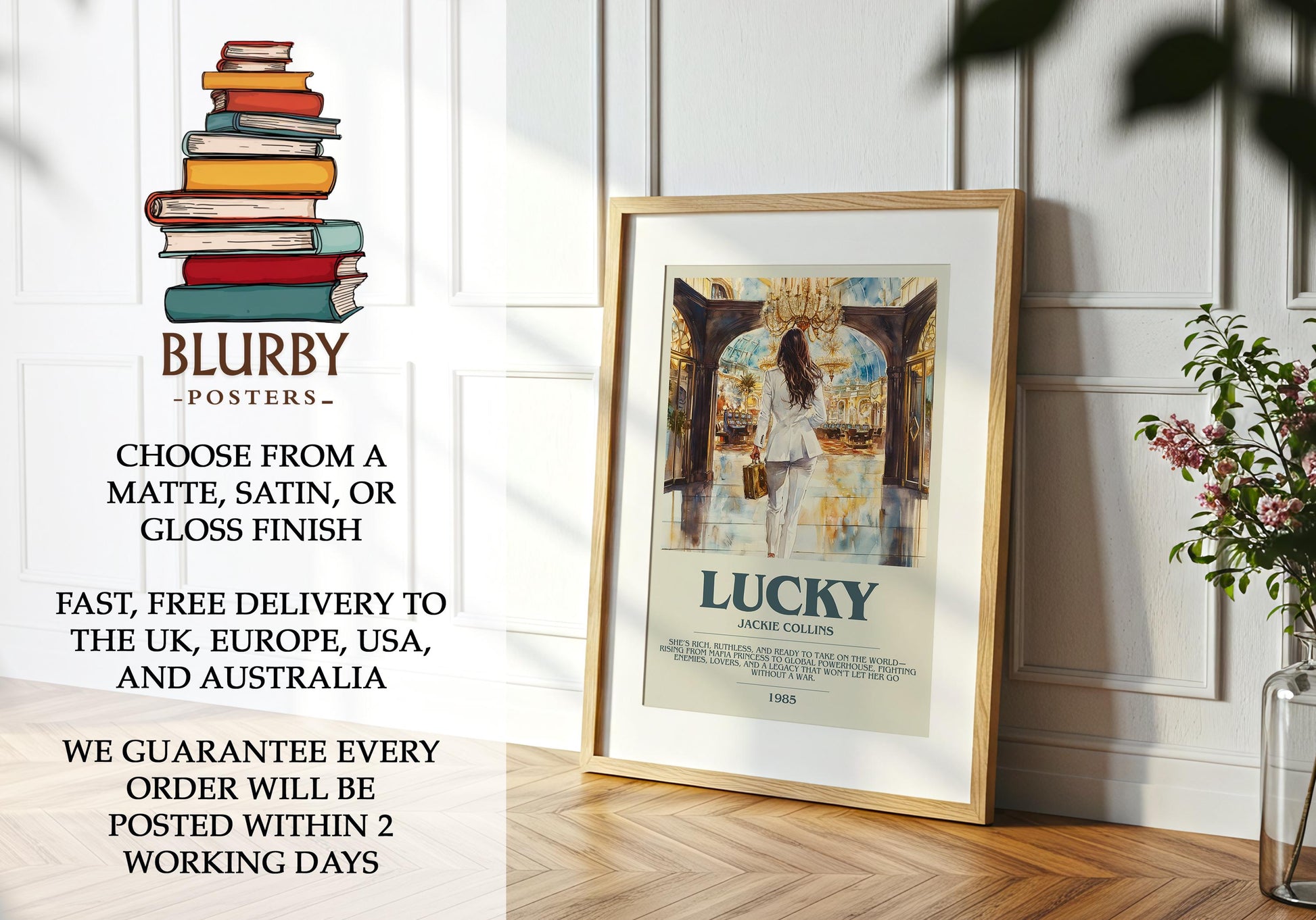 Lucky by Jackie Collins | Descriptive Modern Book Art | Poster