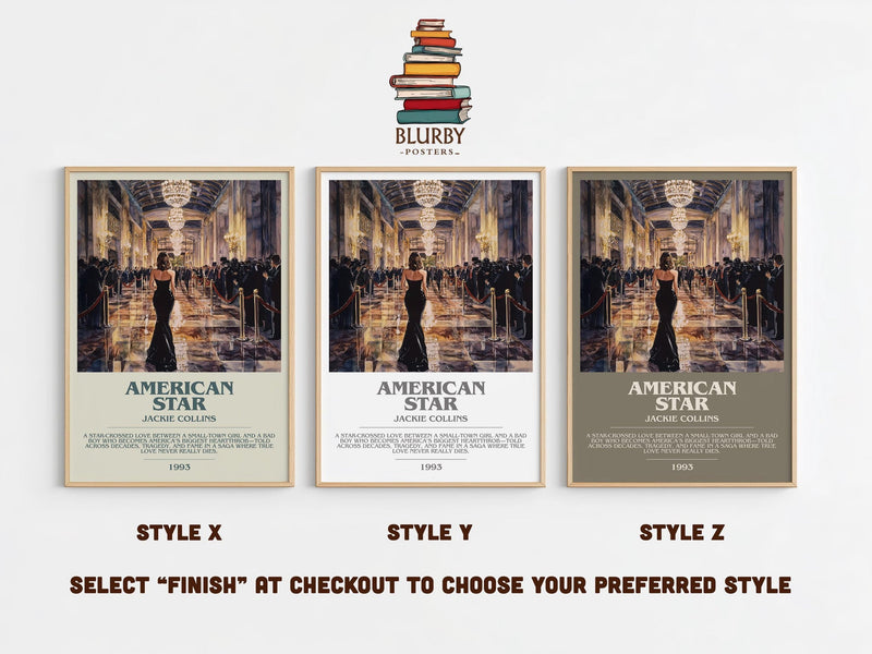 American Star bookish poster colour and style options – Jackie Collins book art