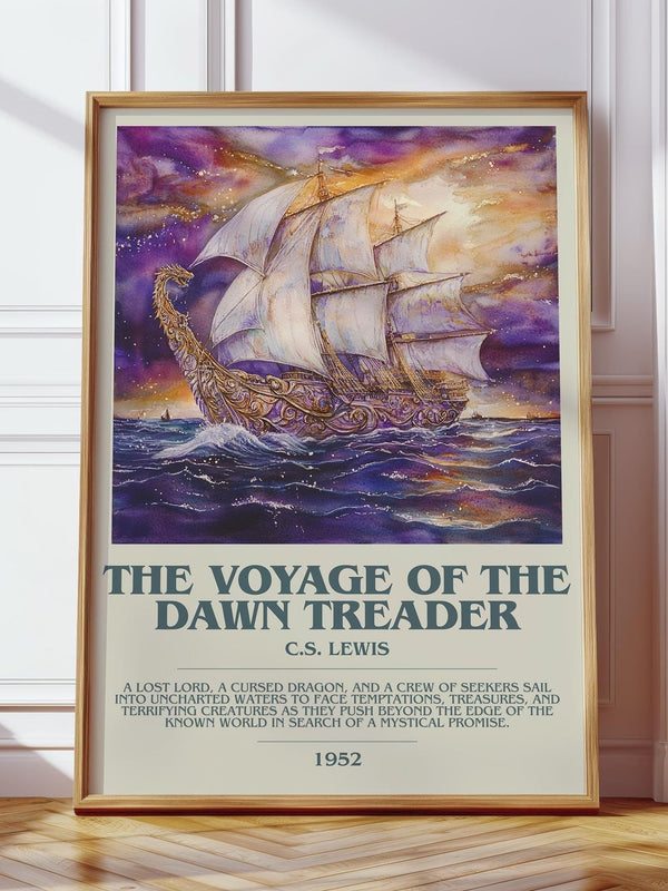 The Voyage of the Dawn Treader bookish print in frame leaning in hallway – childrens wall art