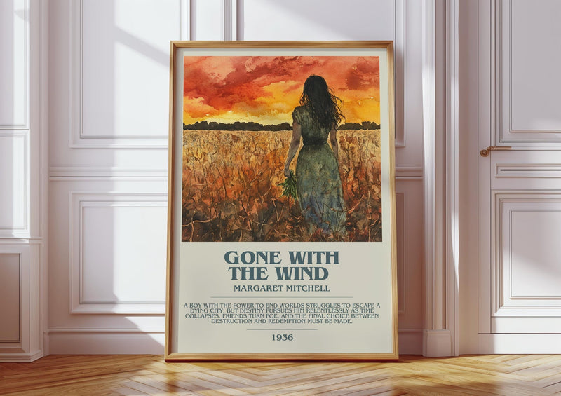 Gone with the Wind bookish print in frame leaning in hallway – historical fiction wall art