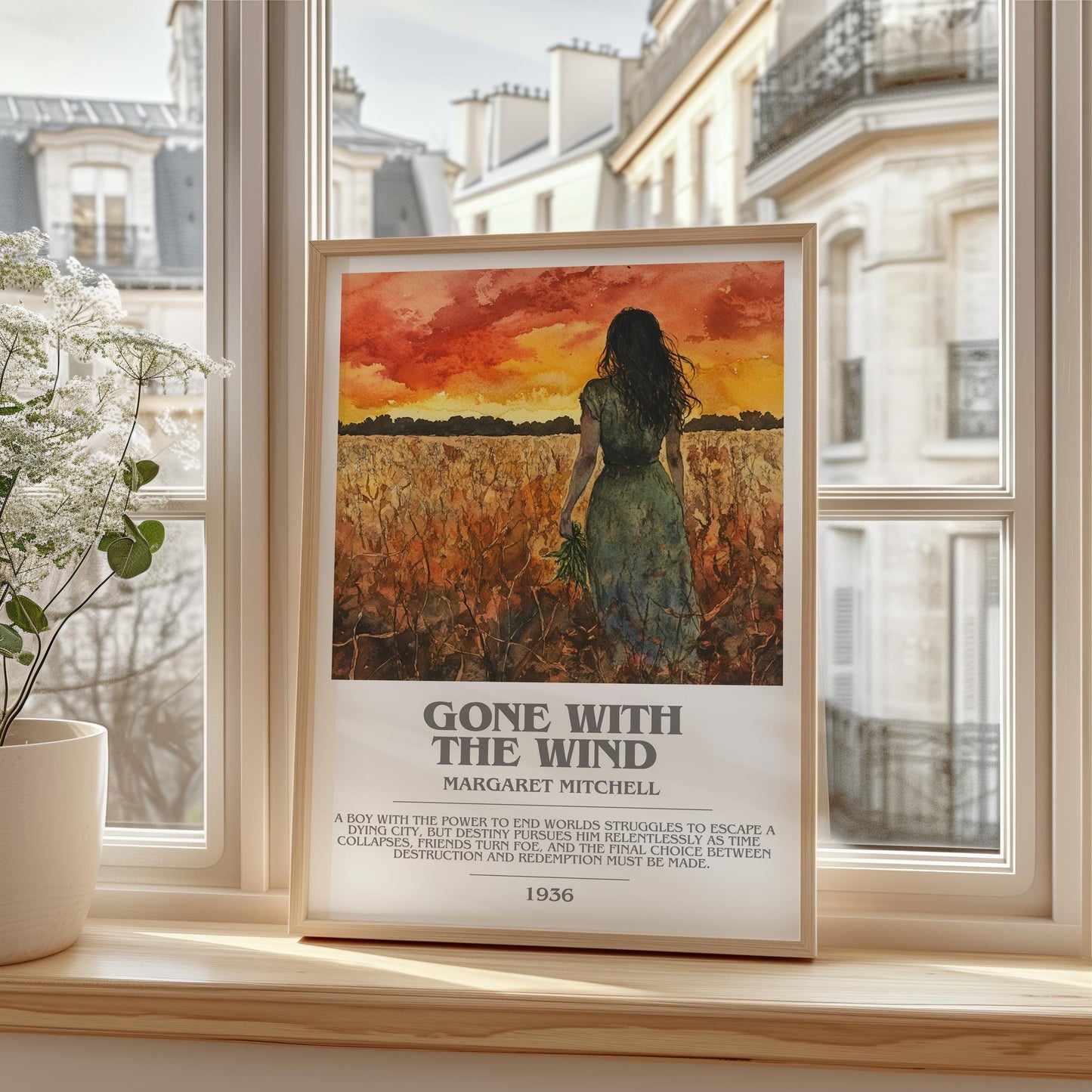 Gone with the Wind bookish print framed by window – literary home decor