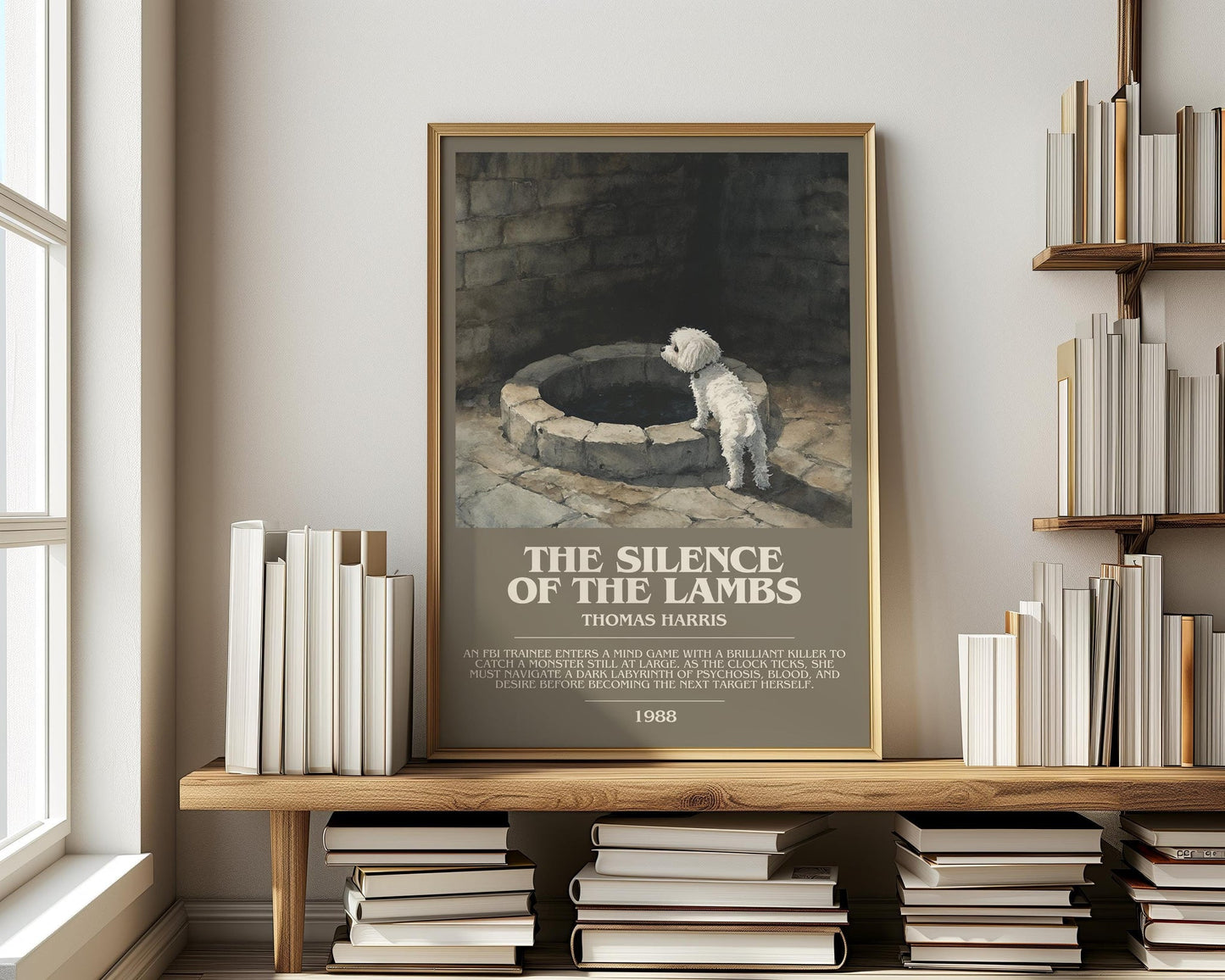 The Silence of the Lambs bookish print on bookshelf – Thomas Harris fan gift