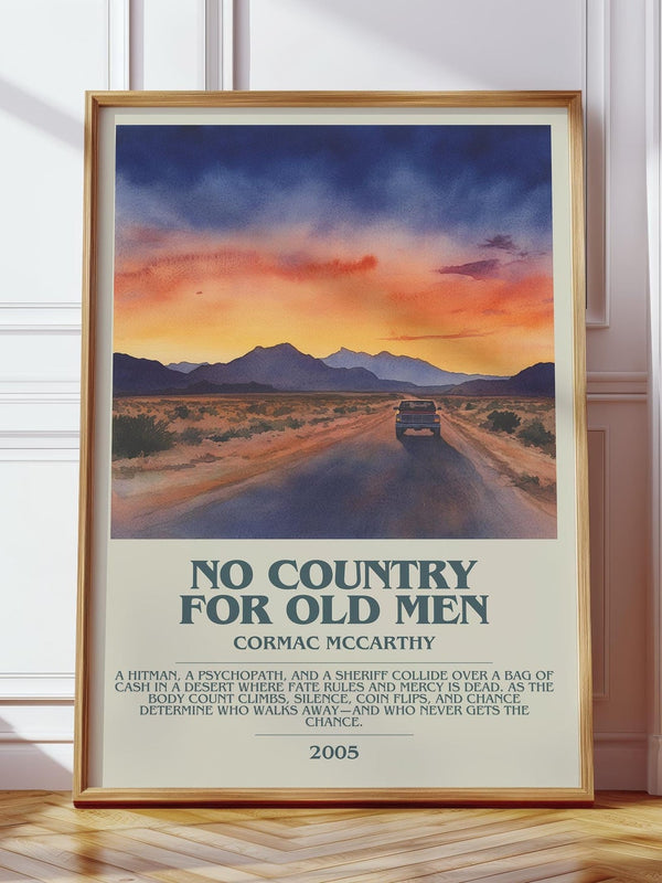 No Country For Old Men bookish print in frame leaning in hallway – thriller wall art