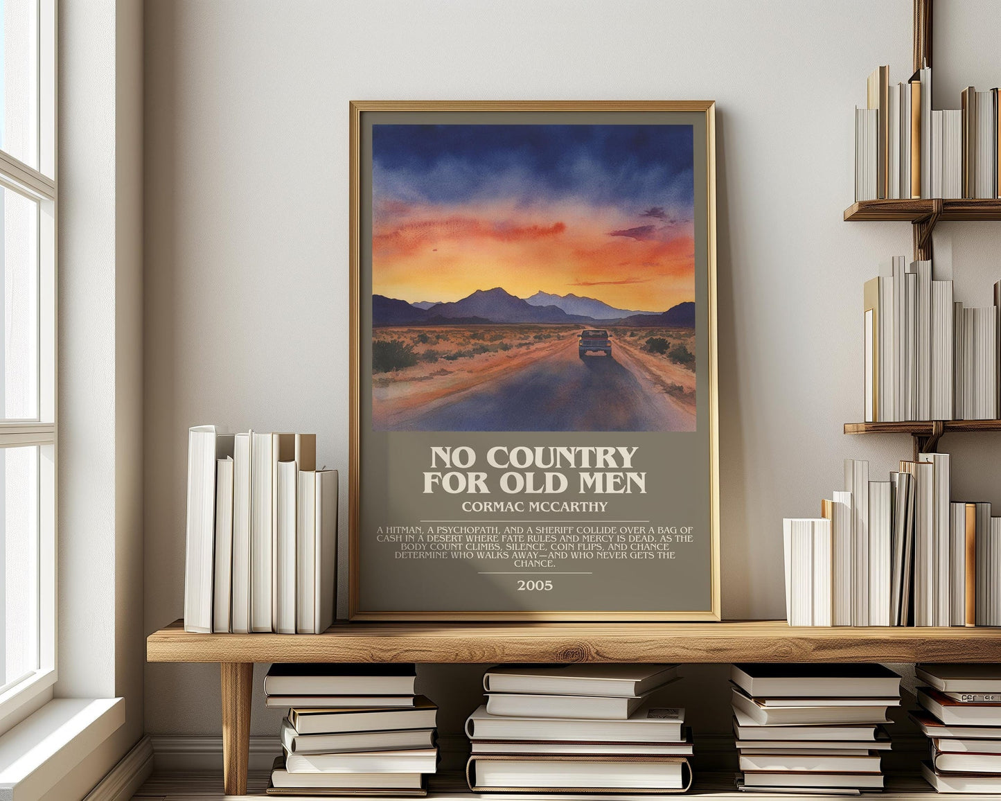 No Country For Old Men bookish print on bookshelf – Cormac Mccarthy fan gift