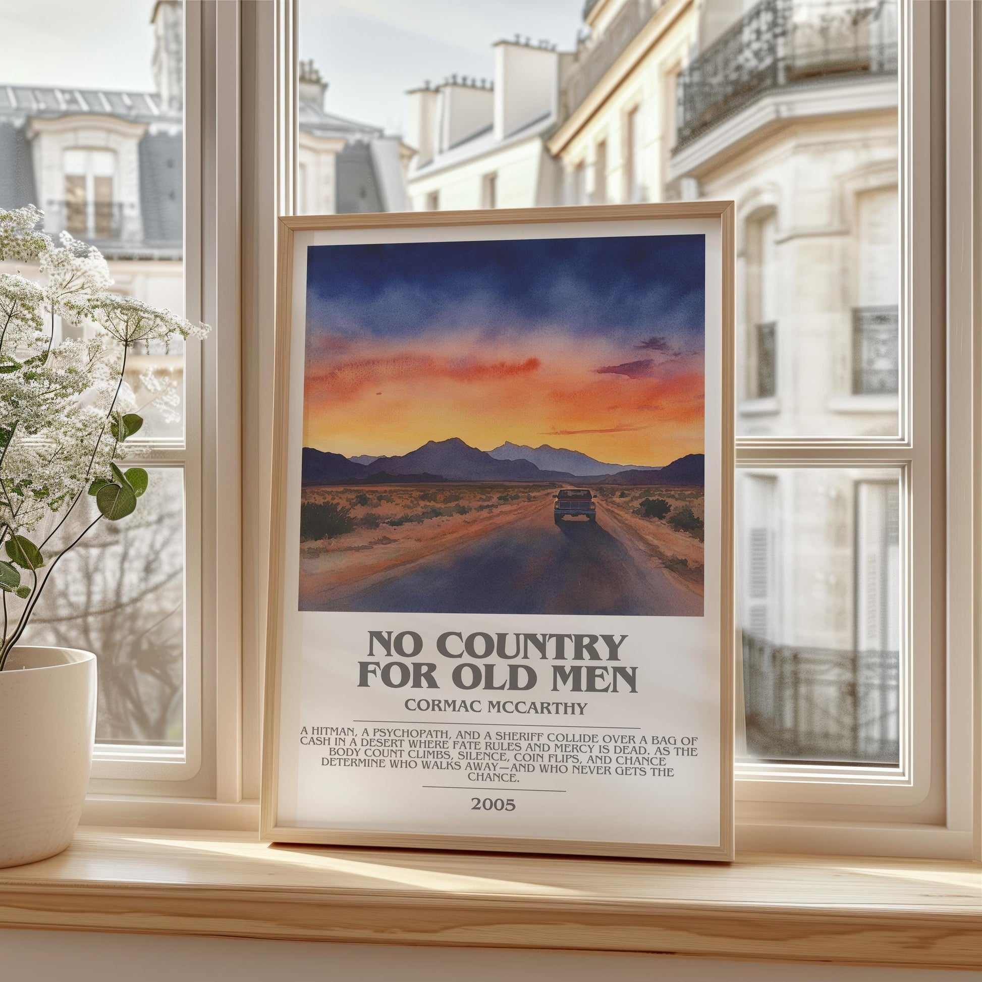 No Country For Old Men bookish print framed by window – literary home decor