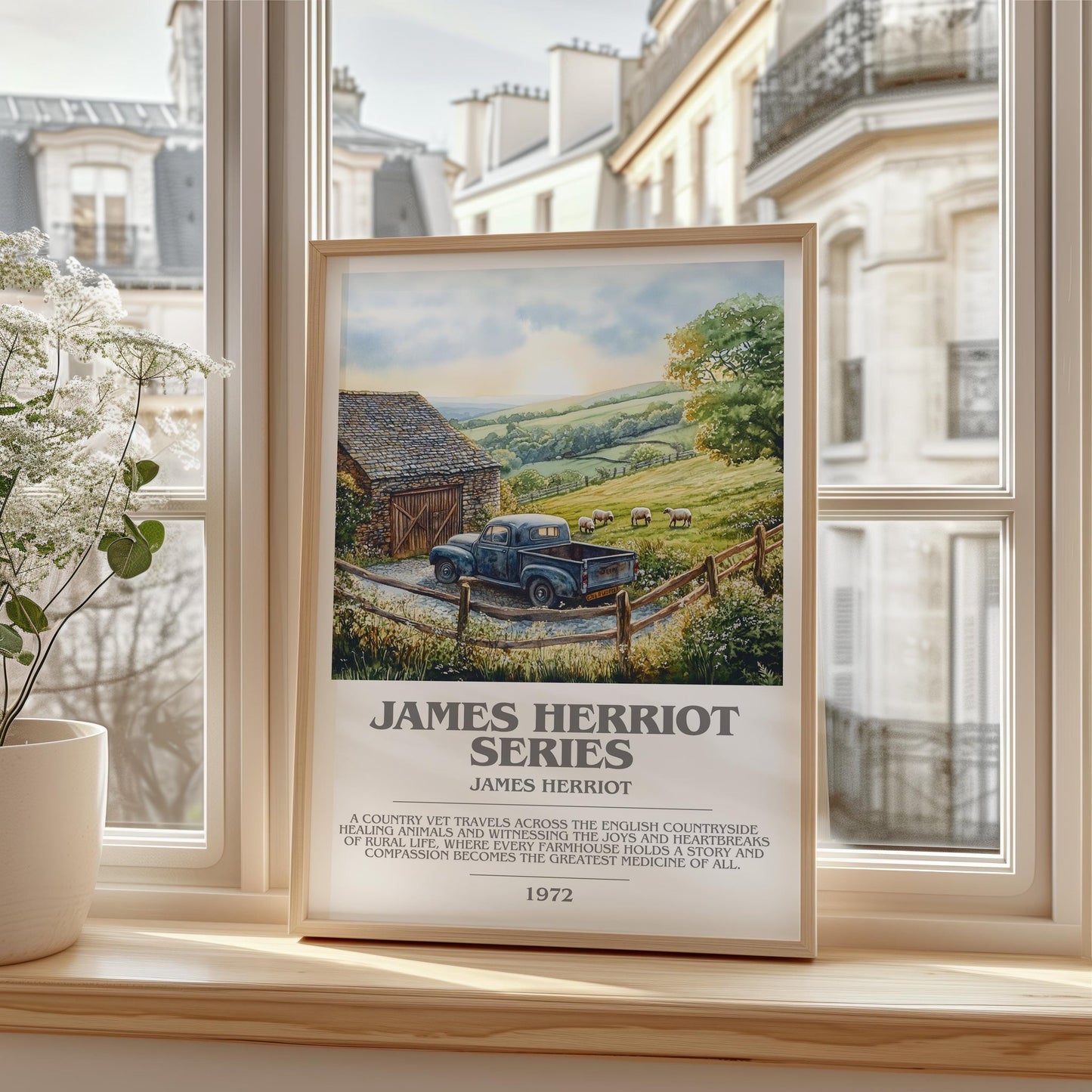 James Herriot Series bookish print framed by window – literary home decor