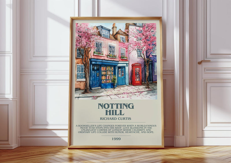 Notting Hill bookish print in frame leaning in hallway – romance wall art
