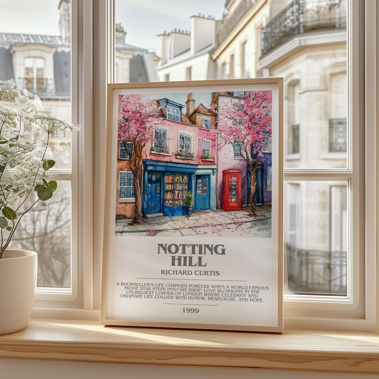 Notting Hill bookish print framed by window – literary home decor