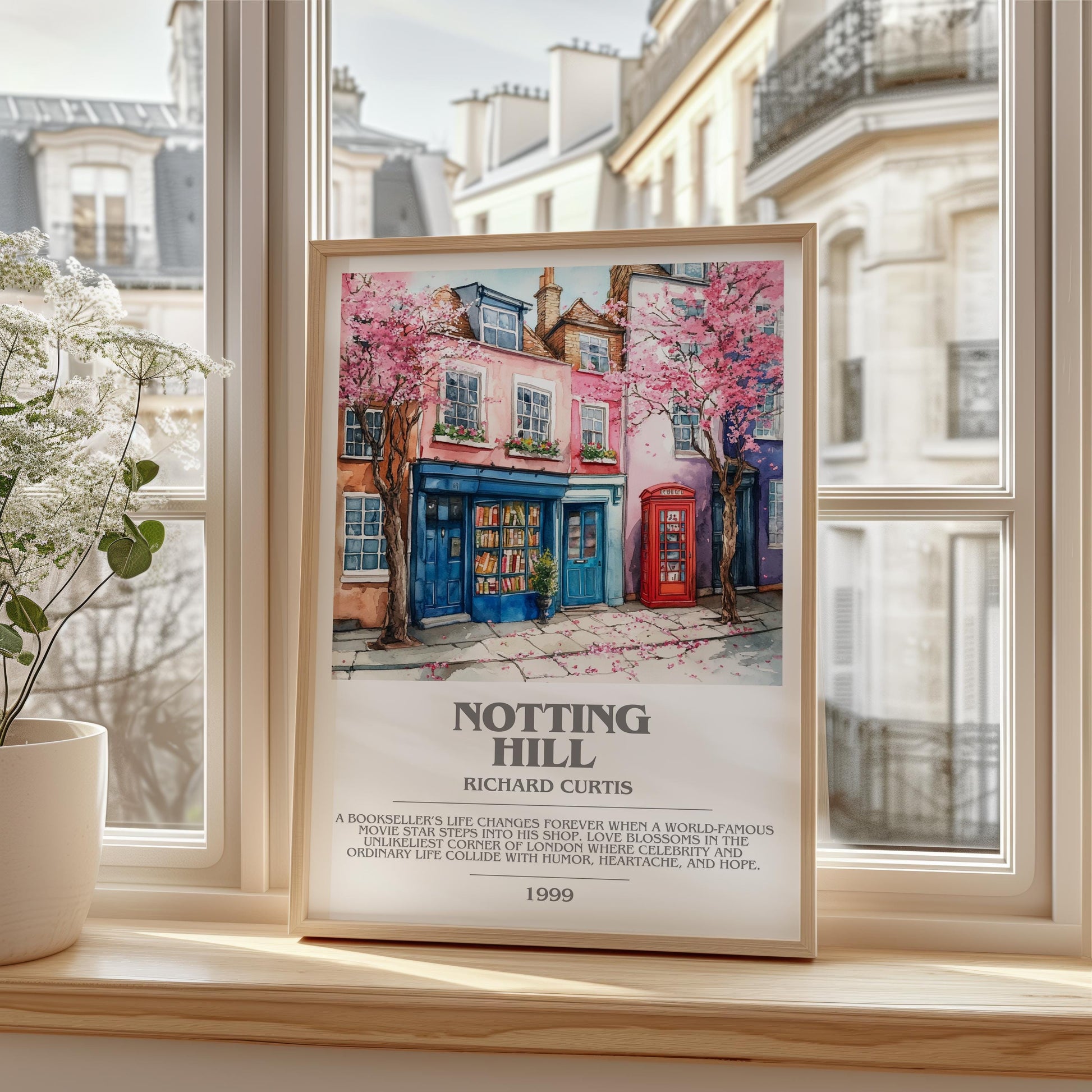 Notting Hill bookish print framed by window – literary home decor