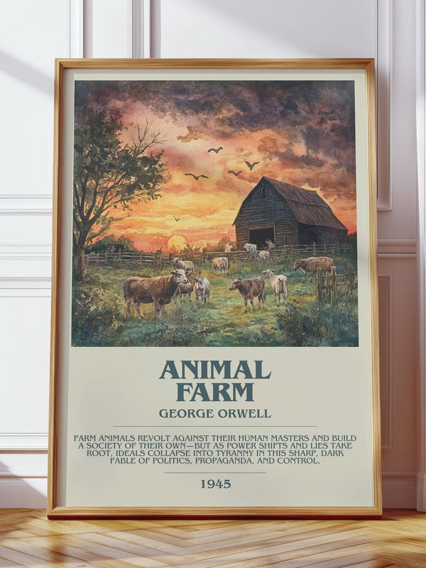Animal Farm bookish print in frame leaning in hallway – satire wall art