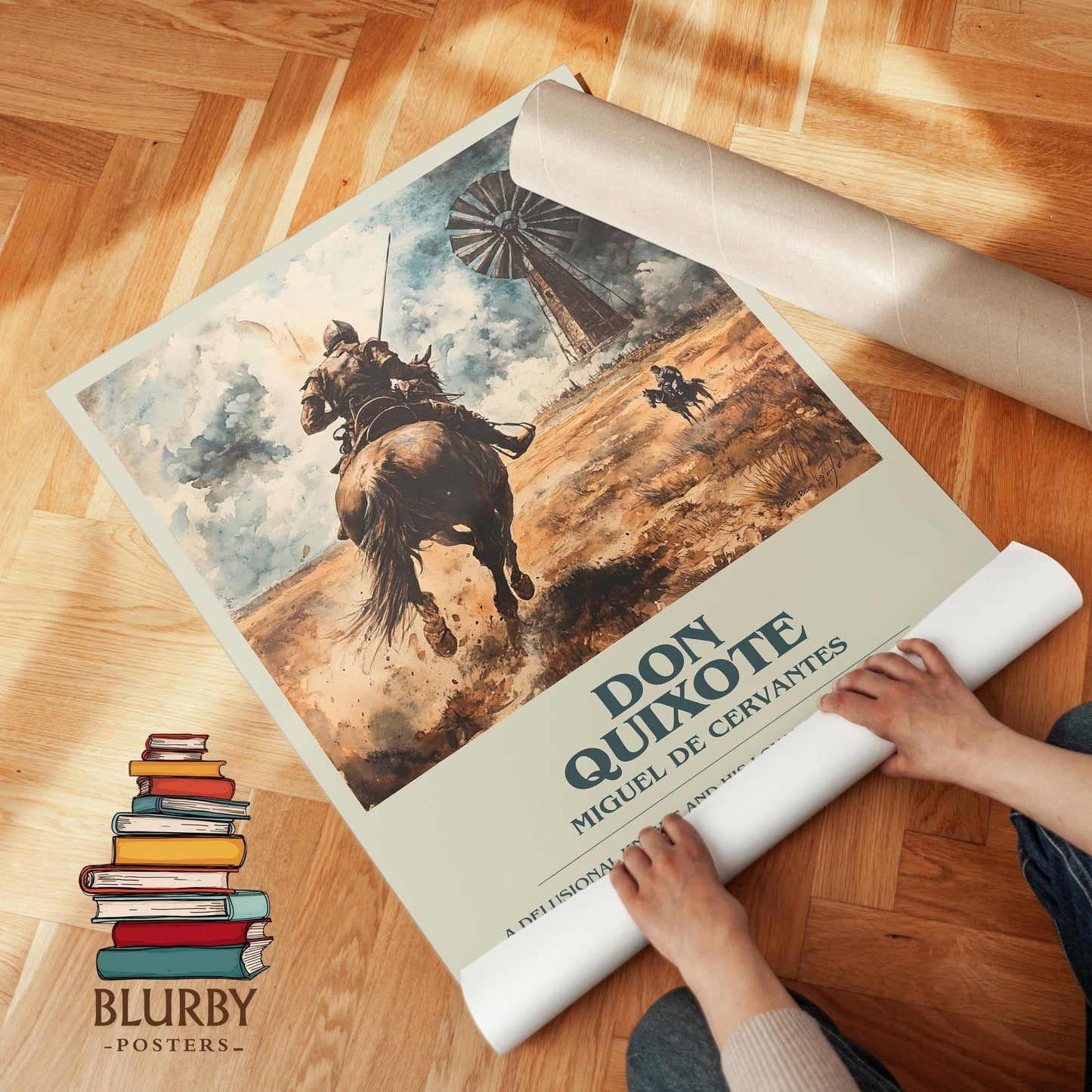Don Quixote book poster packaging – museum-quality print rolled in protective tube