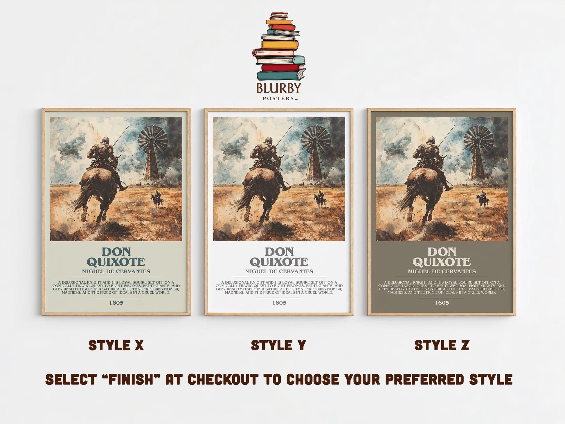 Don Quixote bookish poster colour and style options – Miguel De Cervantes book art
