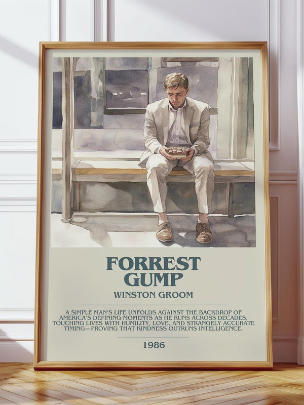 Forrest Gump bookish print in frame leaning in hallway – literary fiction wall art