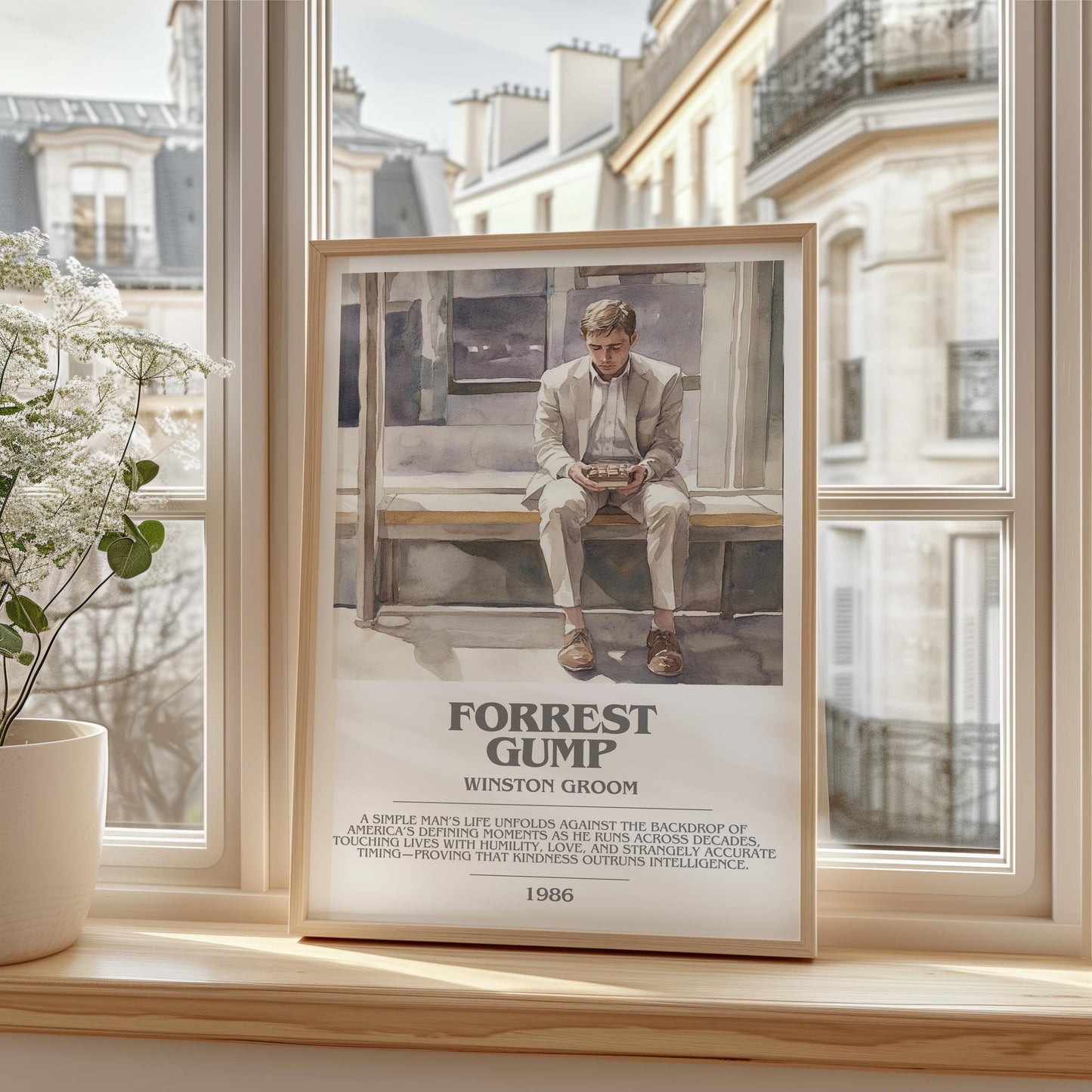 Forrest Gump bookish print framed by window – literary home decor