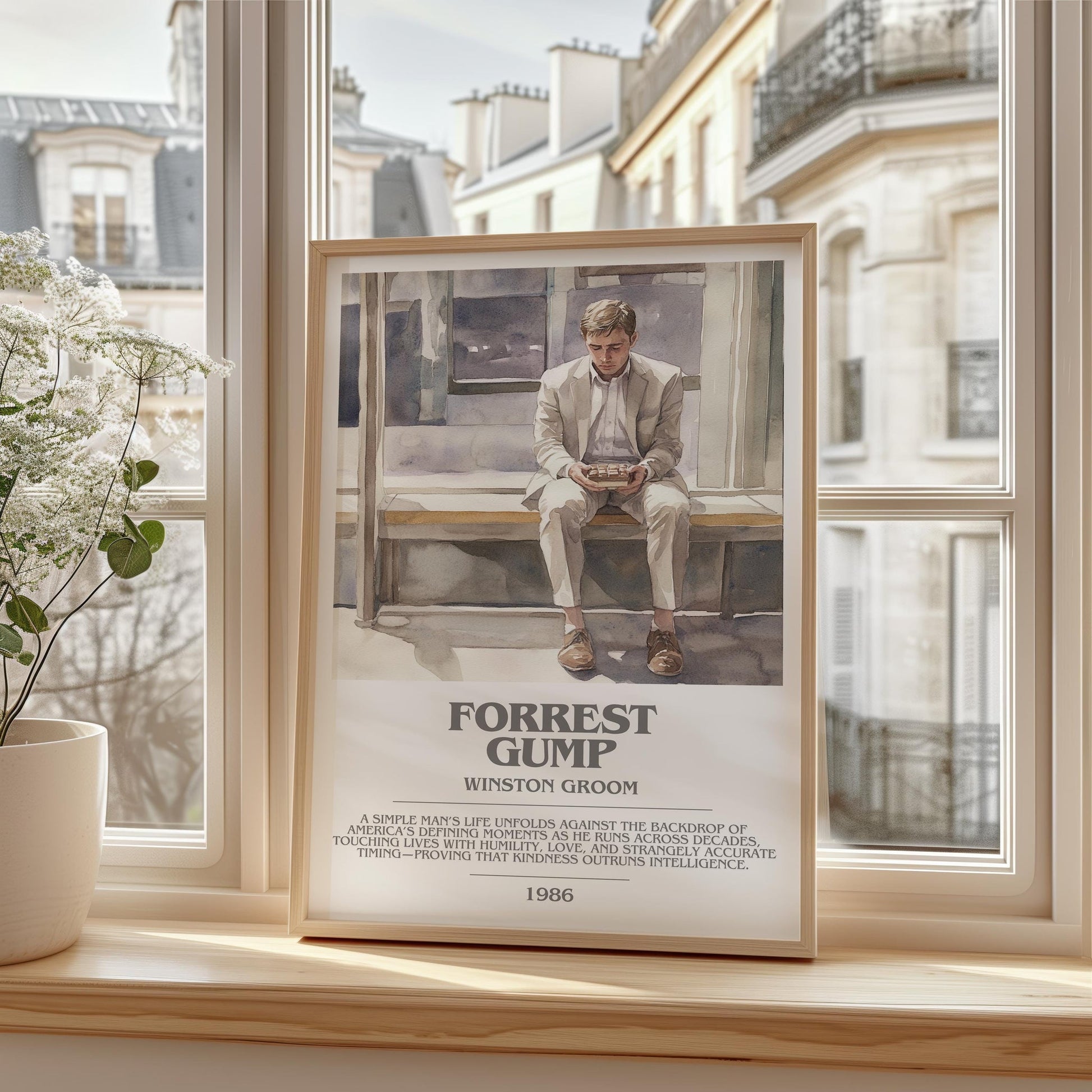 Forrest Gump bookish print framed by window – literary home decor