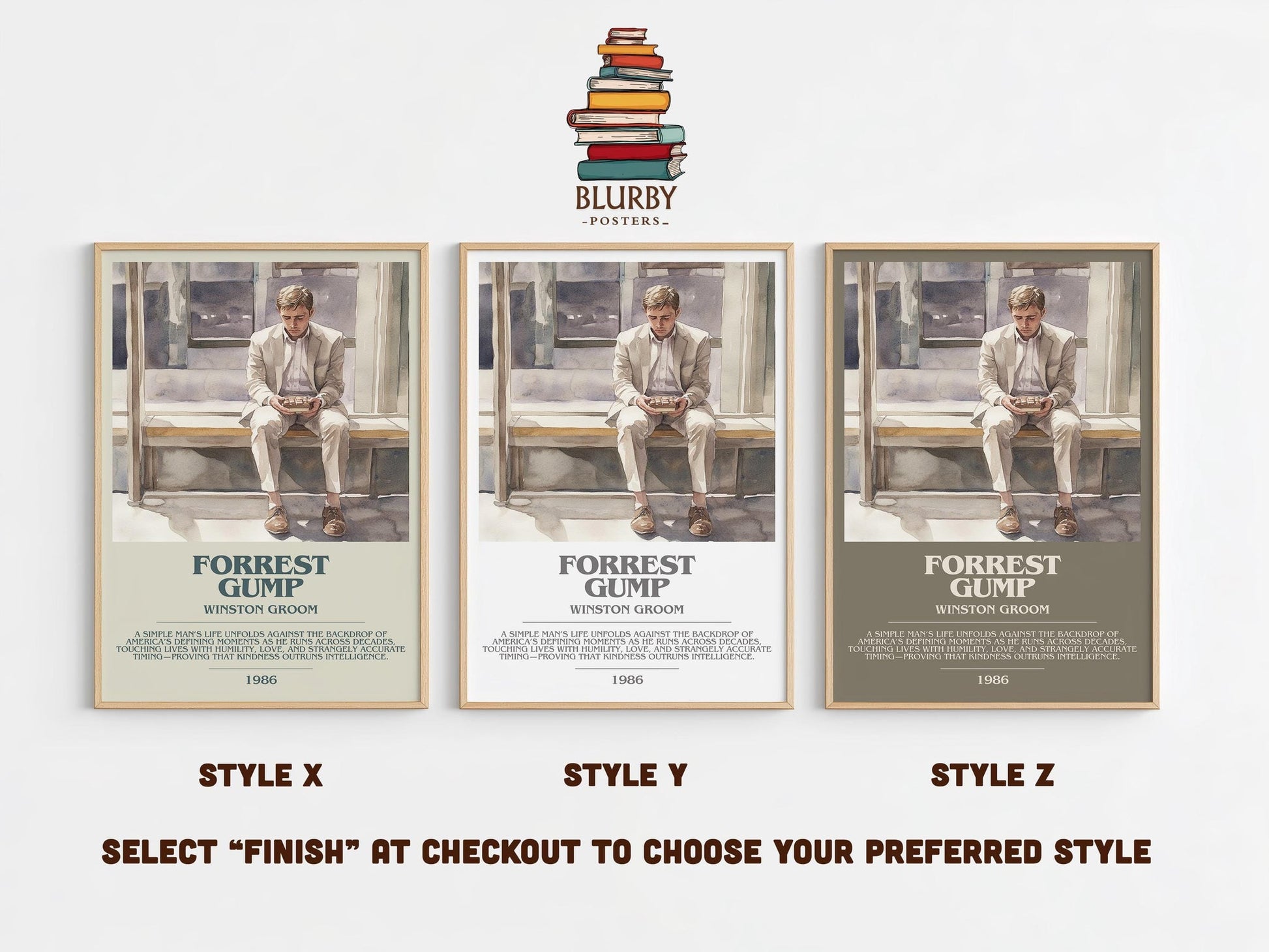 Forrest Gump bookish poster colour and style options – Winston Groom book art