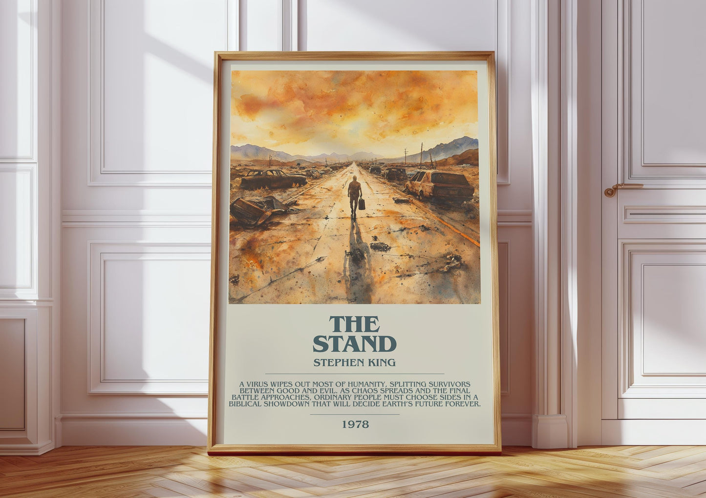 The Stand bookish print in frame leaning in hallway – horror wall art