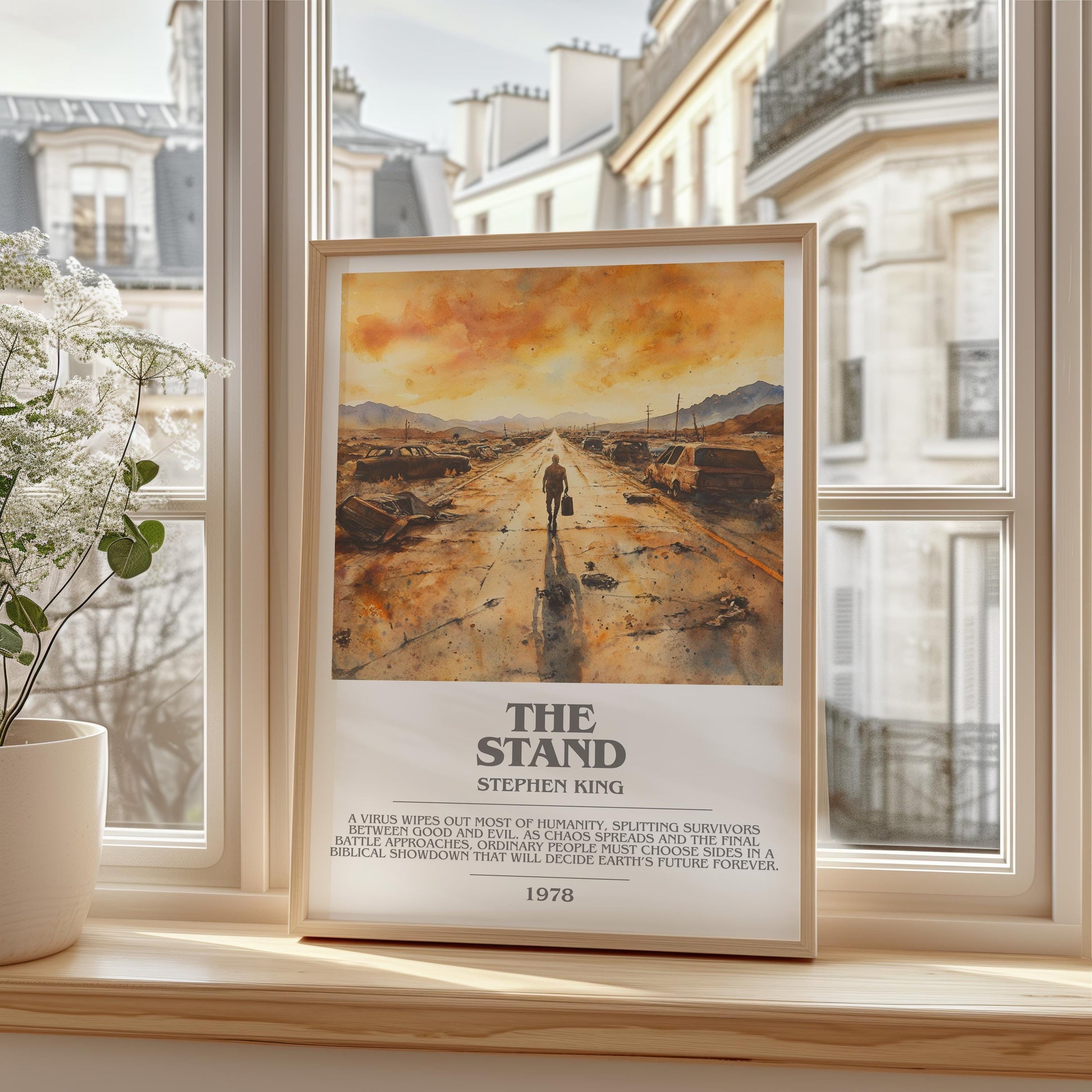 The Stand bookish print framed by window – literary home decor