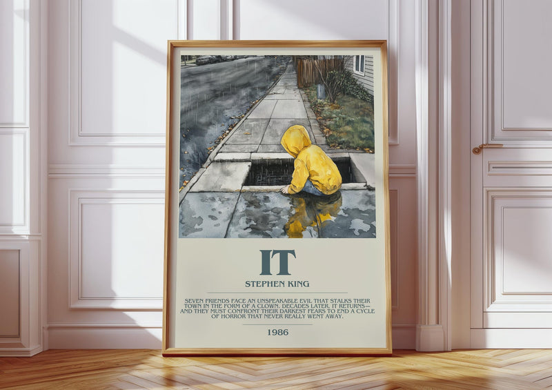 It bookish print in frame leaning in hallway – horror wall art
