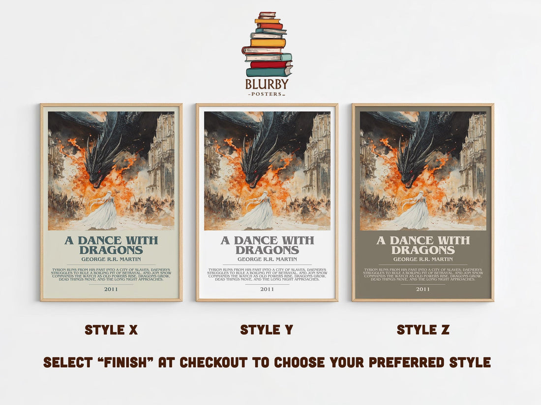A Dance With Dragons bookish poster colour and style options – George R.R. Martin book art (mockup)