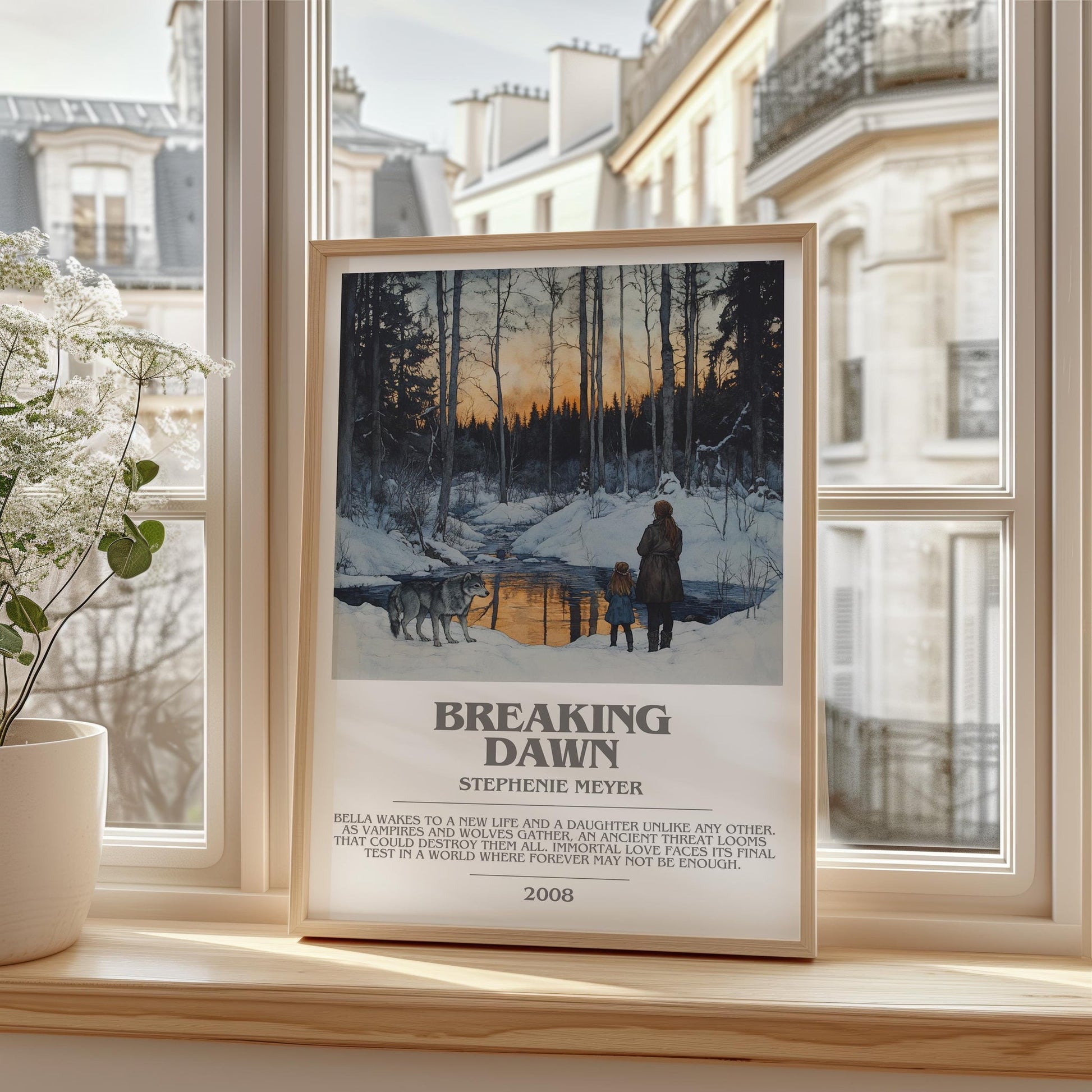 Breaking Dawn bookish print framed by window – literary home decor