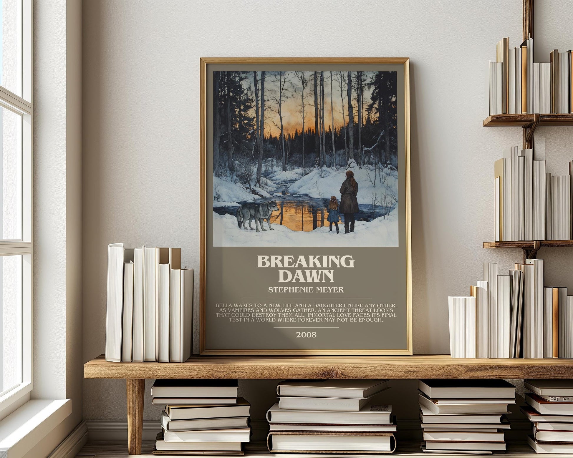 Breaking Dawn bookish print on bookshelf – Stephenie Meyer fan gift