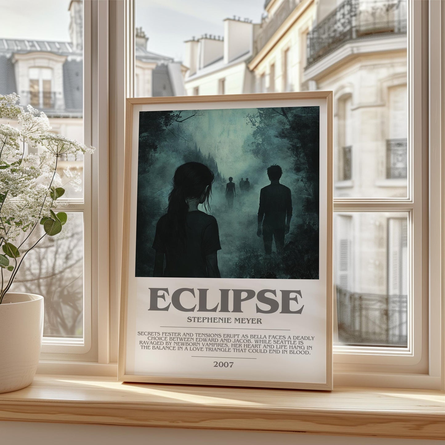 Eclipse bookish print framed by window – literary home decor