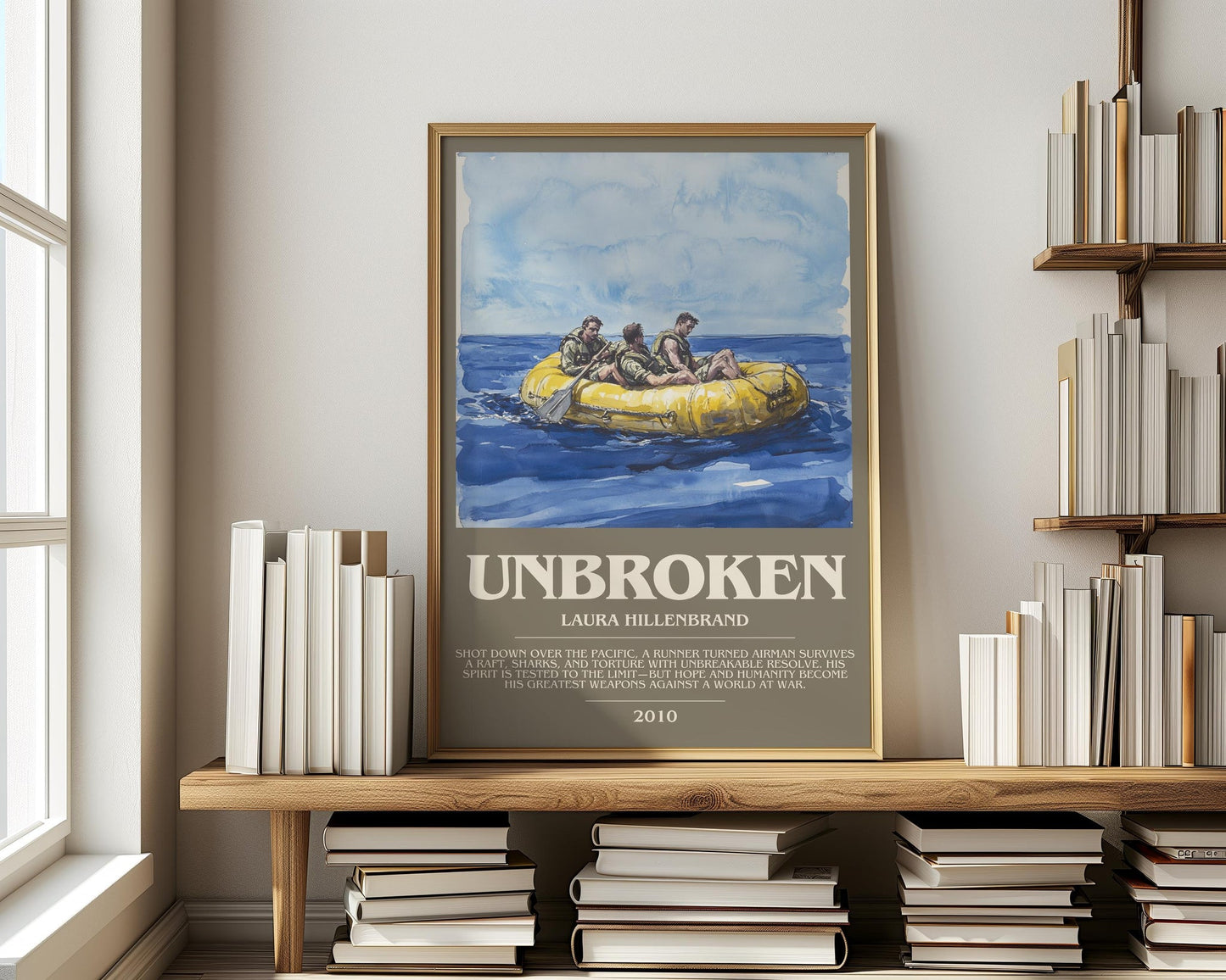 Unbroken bookish print on bookshelf – Laura Hillenbrand fan gift