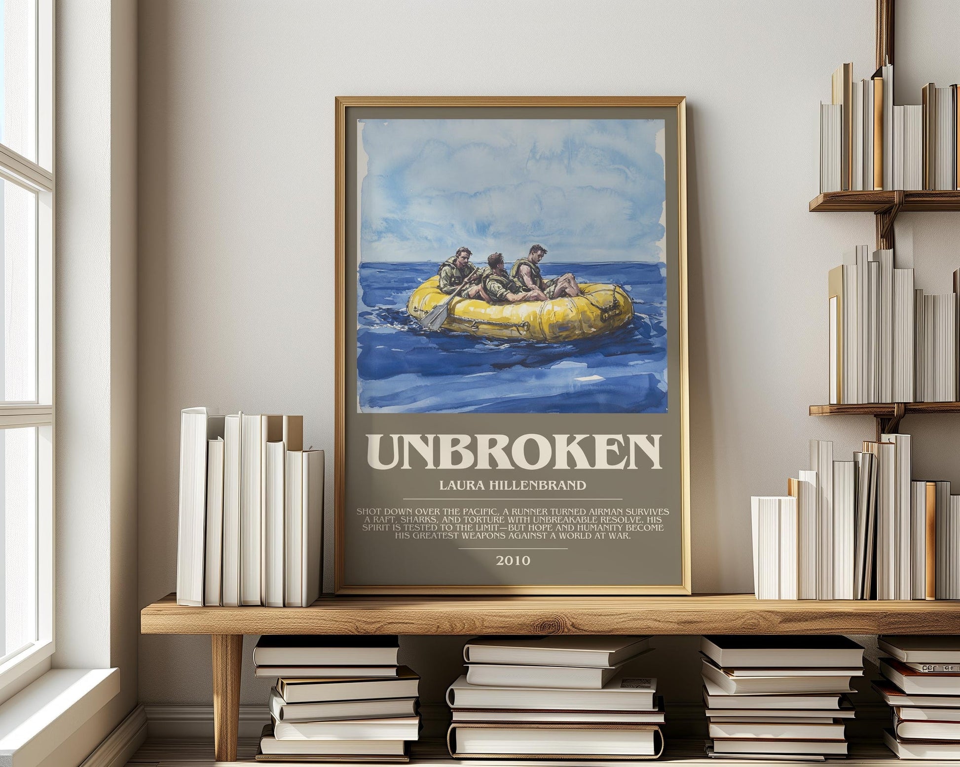 Unbroken bookish print on bookshelf – Laura Hillenbrand fan gift
