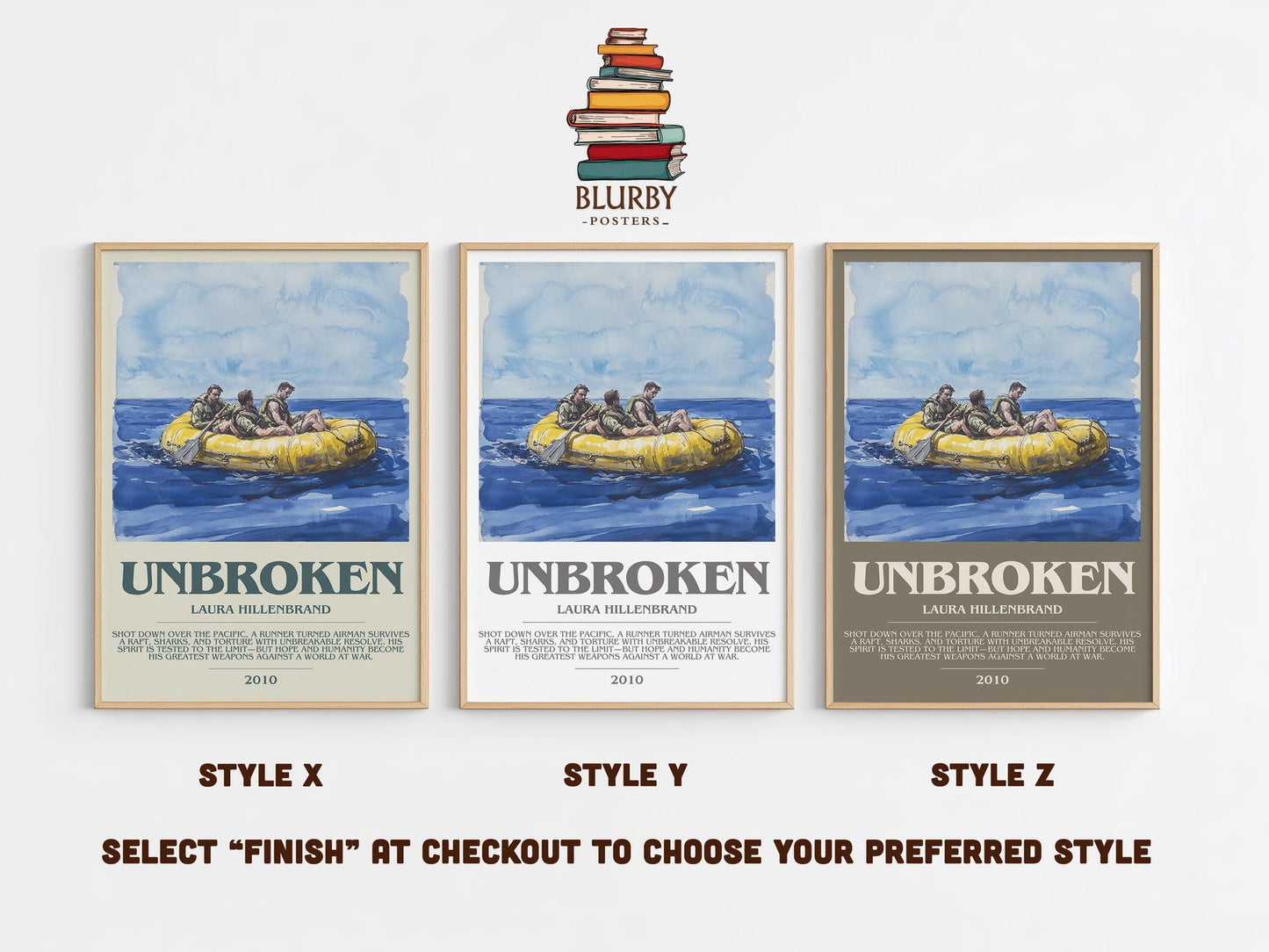 Unbroken bookish poster colour and style options – Laura Hillenbrand book art