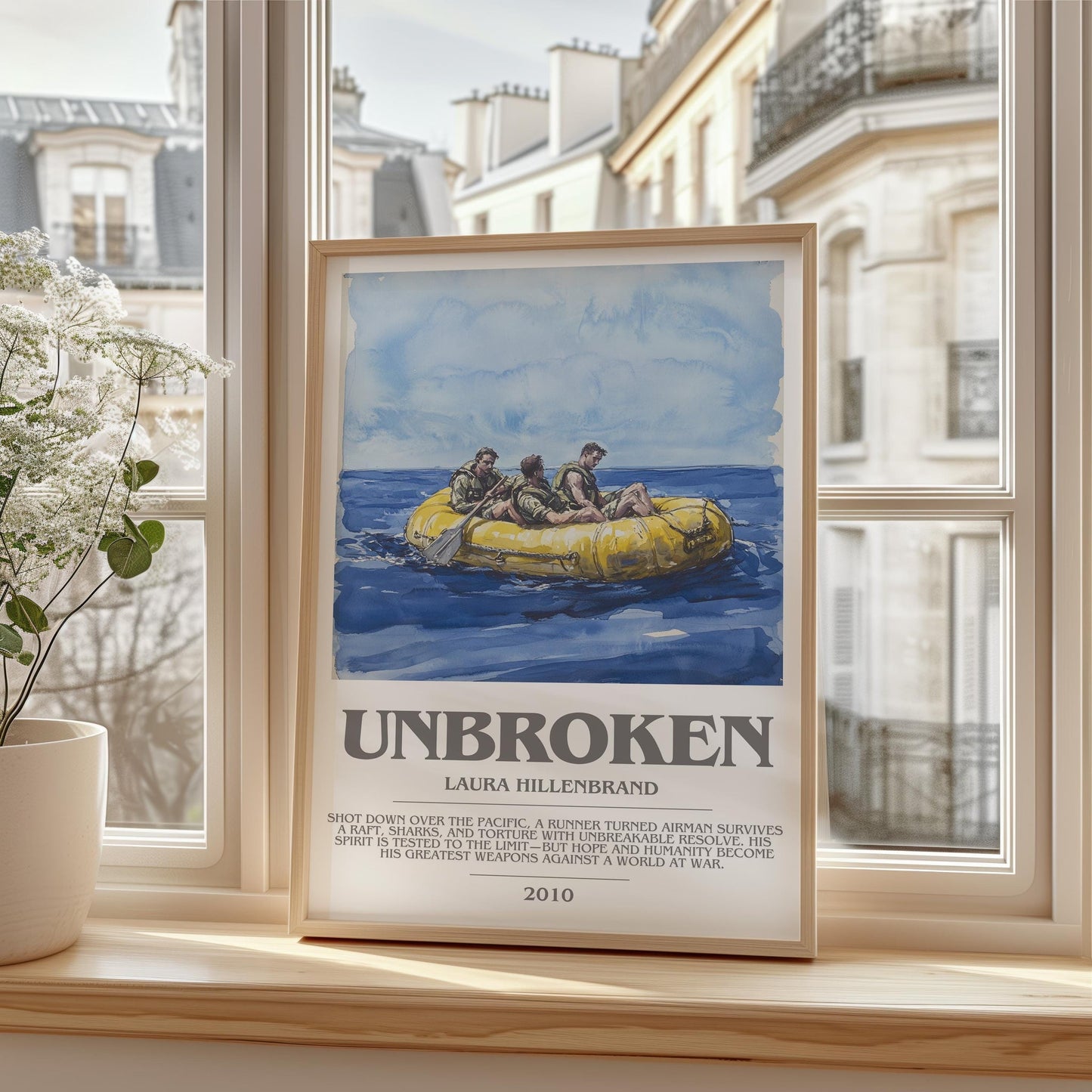 Unbroken bookish print framed by window – literary home decor