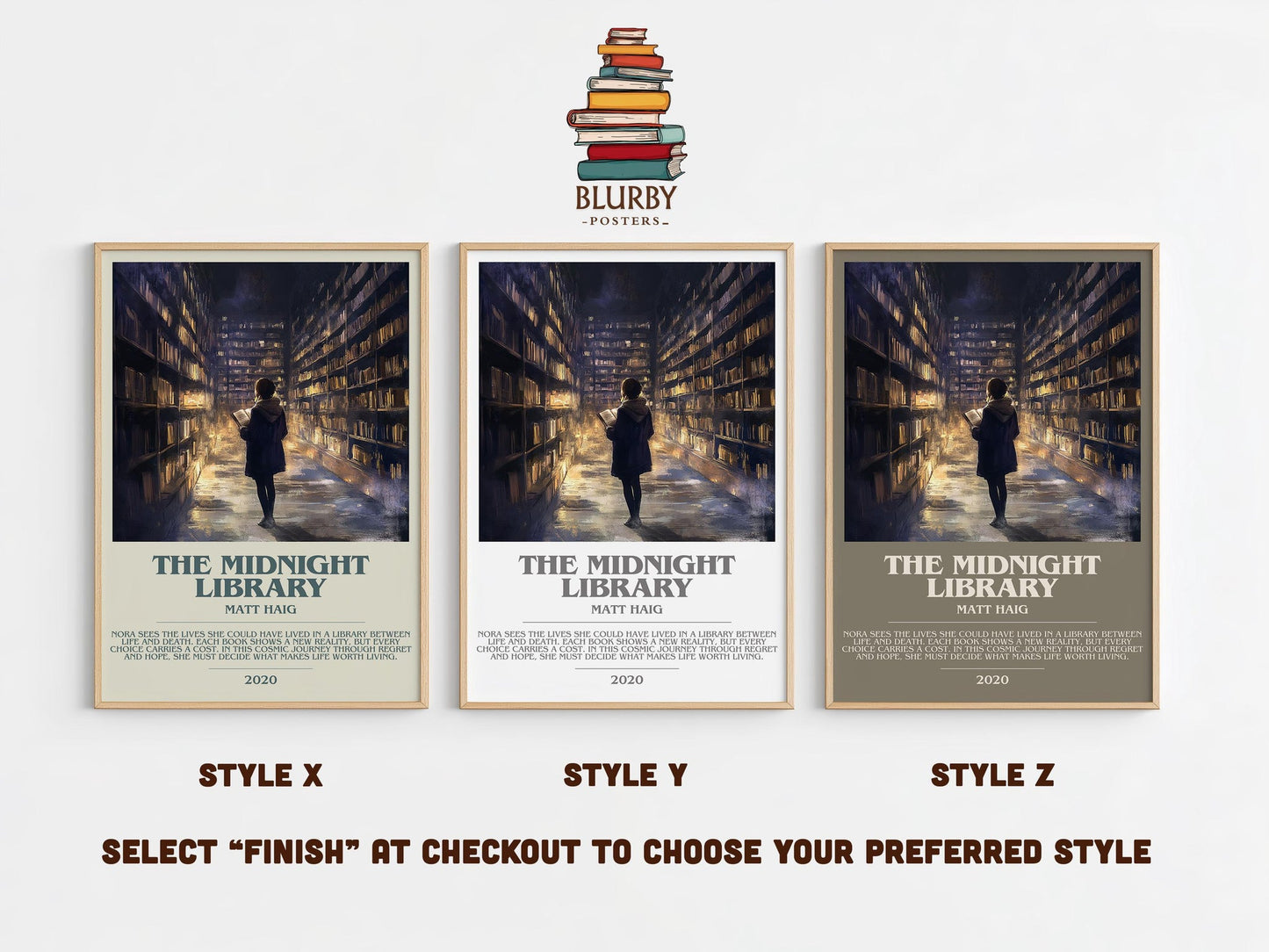 The Midnight Library bookish poster colour and style options – Matt Haig book art