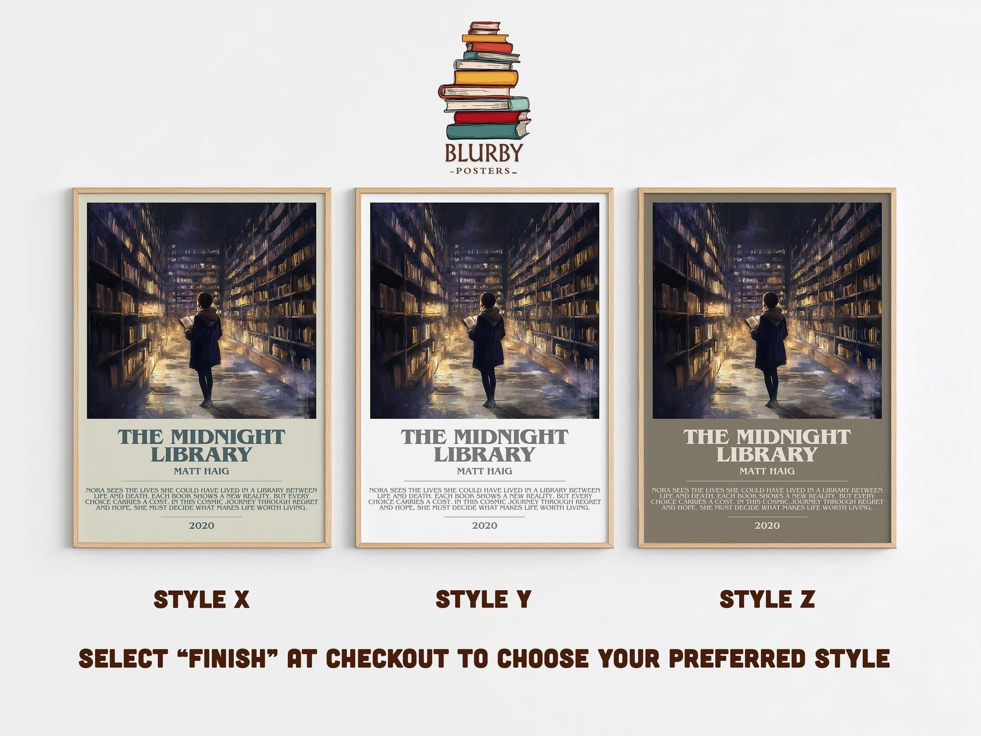 The Midnight Library bookish poster colour and style options – Matt Haig book art