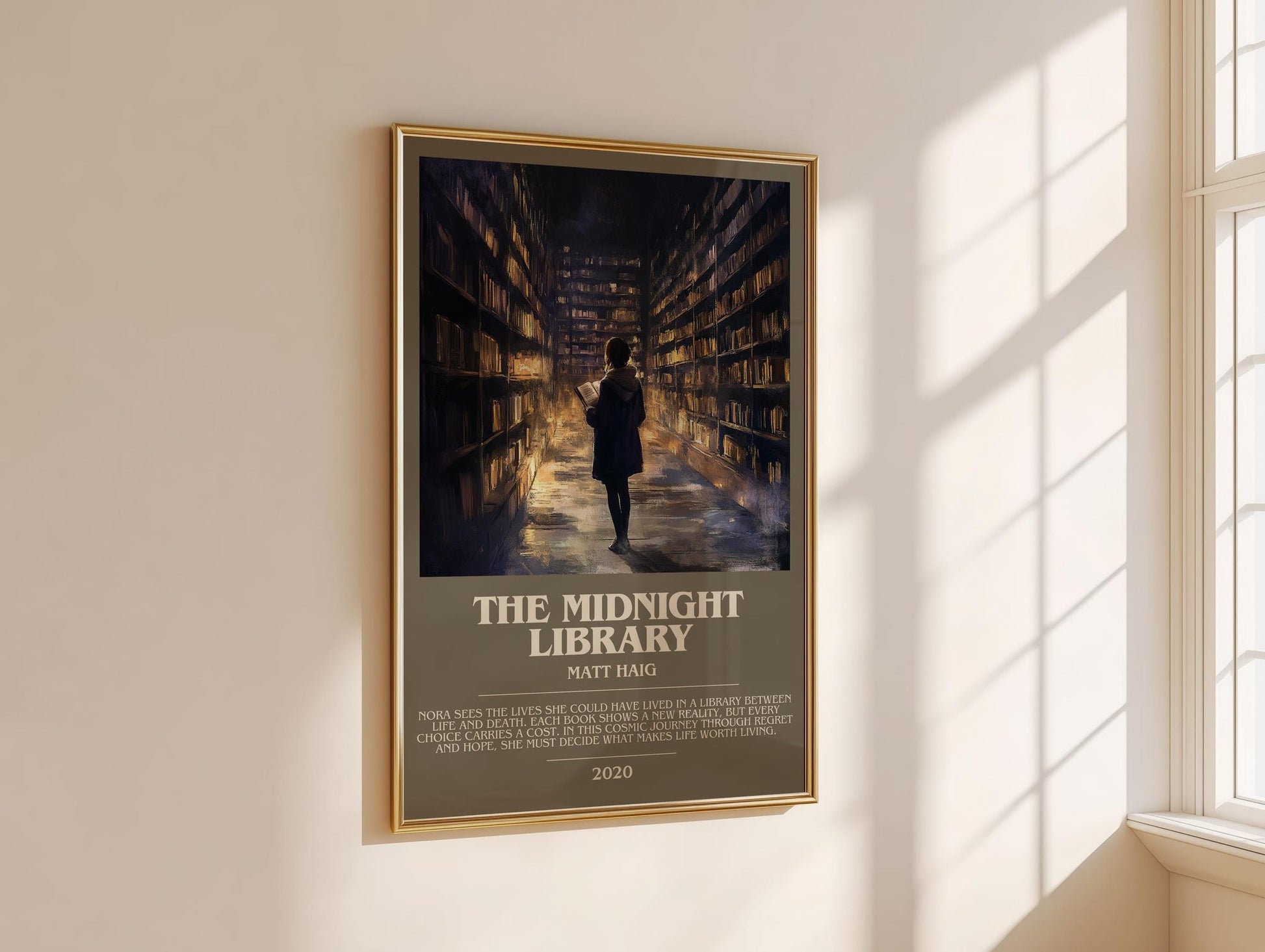 The Midnight Library bookish book poster framed on wall – contemporary fiction wall art
