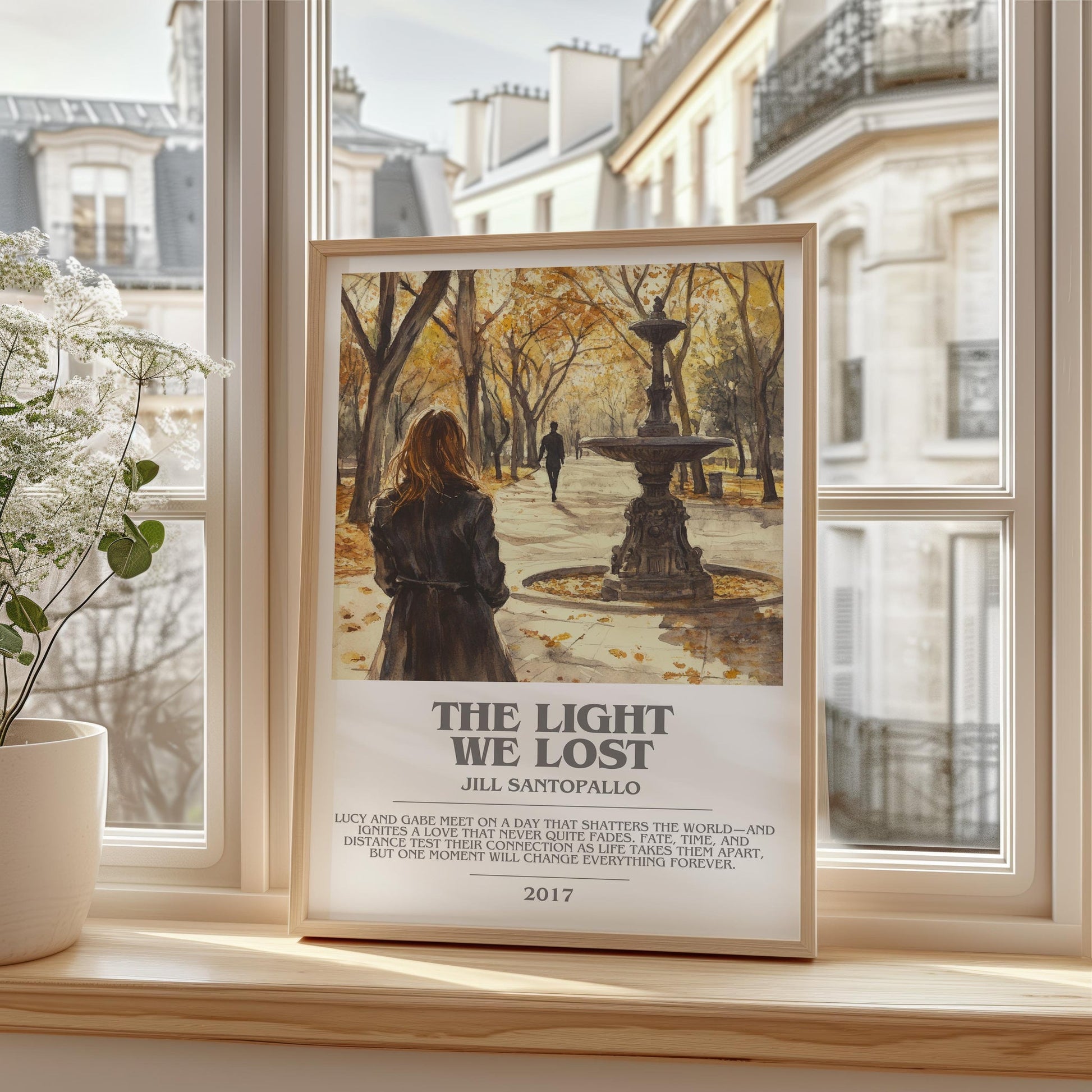 The Light We Lost bookish print framed by window – literary home decor