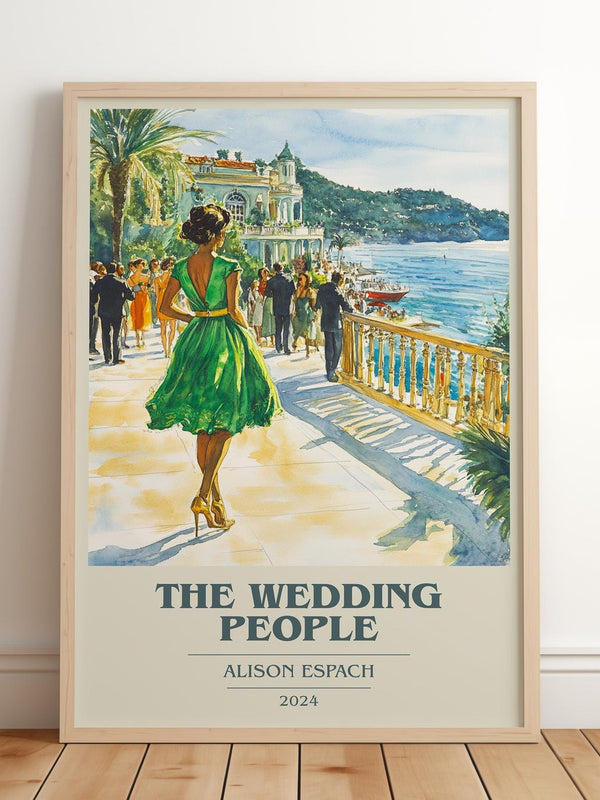The Wedding People book cover print in frame leaning in hallway – romance wall art