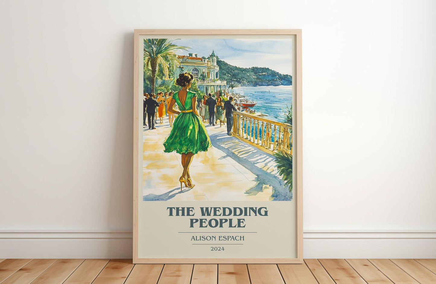 The Wedding People book cover print in frame leaning in hallway – romance wall art