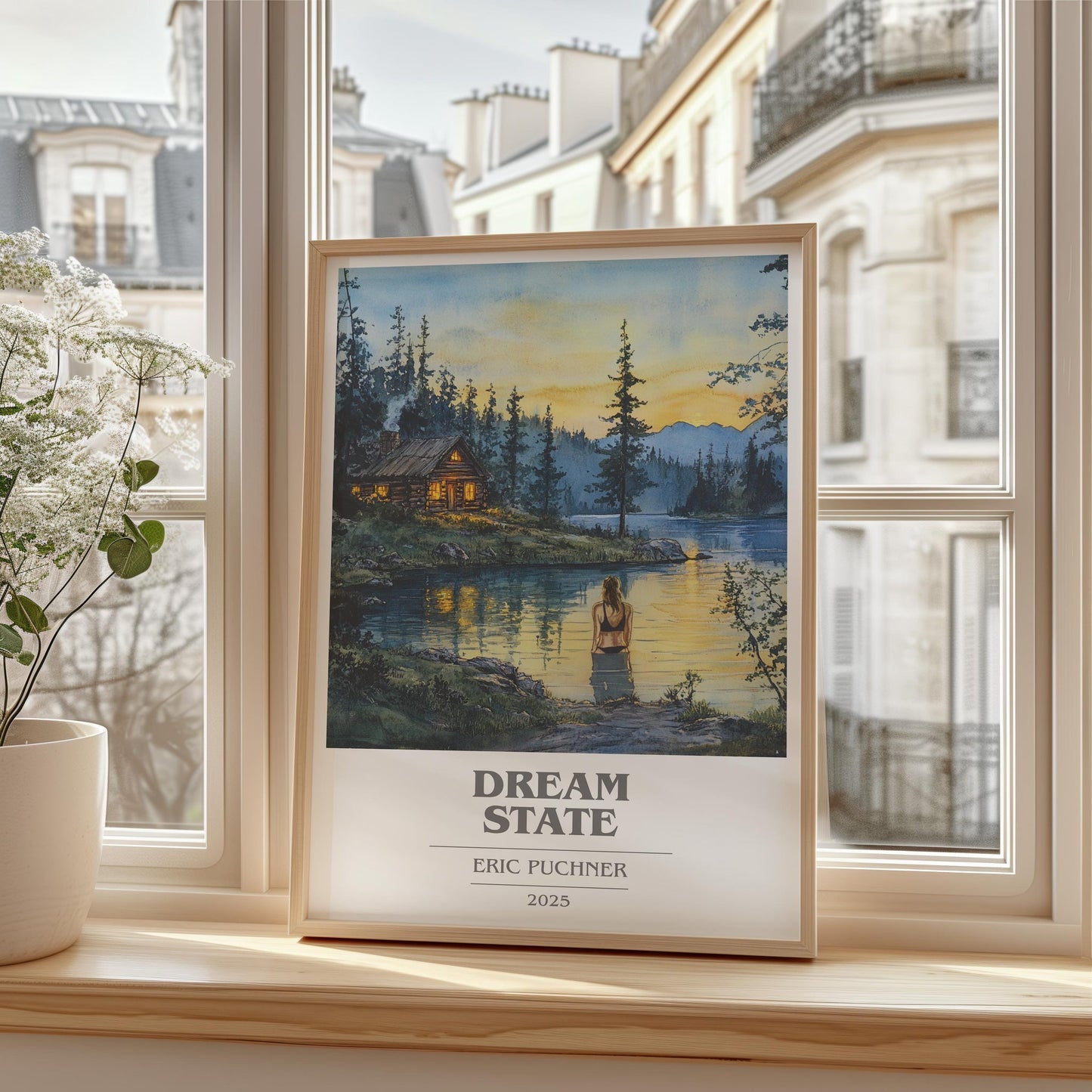 Dream State book cover print framed by window – literary home decor