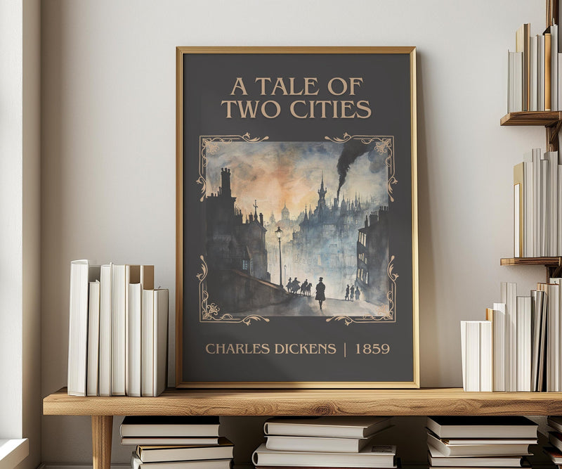 A Tale of Two Cities classic book art print in frame leaning in hallway – historical fiction wall art