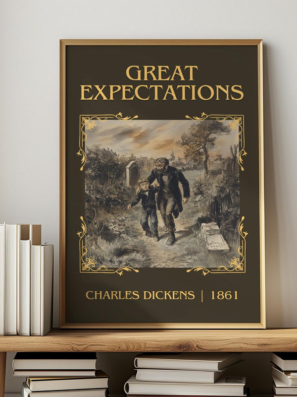 Great Expectations classic book art print in frame leaning in hallway – classic literature wall art