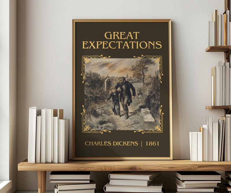 Great Expectations classic book art print in frame leaning in hallway – classic literature wall art