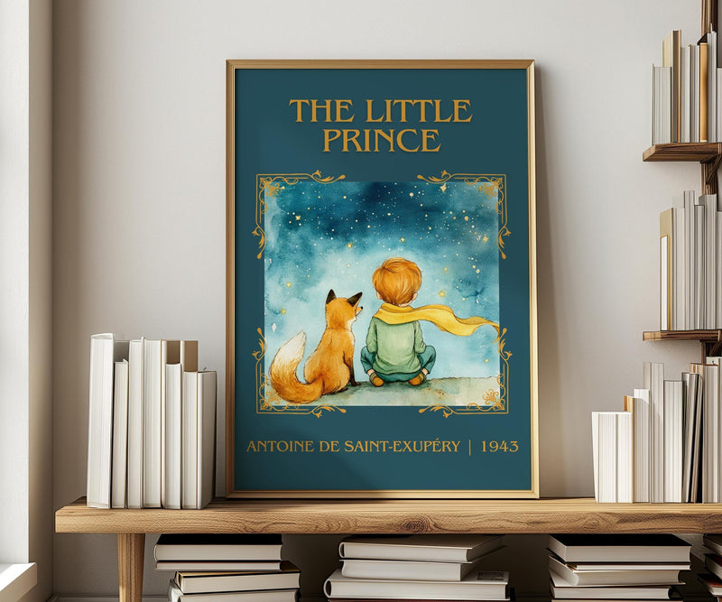 The Little Prince classic book art print in frame leaning in hallway – childrens wall art