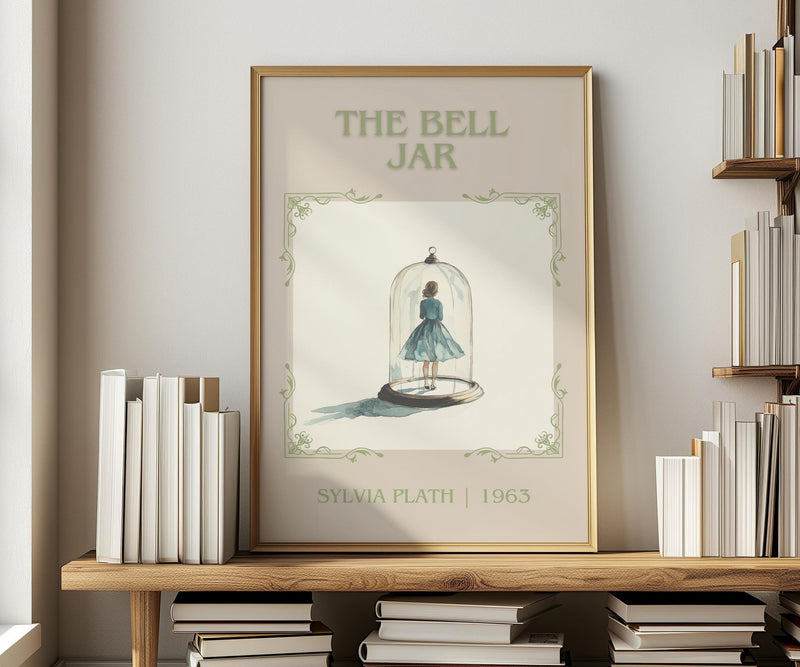 The Bell Jar classic book art print in frame leaning in hallway – coming of age wall art
